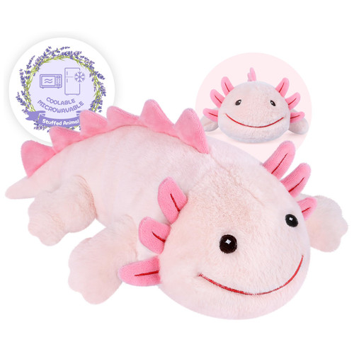 SuzziPals Heatable & Coolable Pink Axolotl Plush, Microwavable Heating Pad Stuffed Animal with Lavender & Flaxseed, Soothing Plush Axolotl Toy for Relaxation, Axolotls Gifts