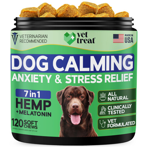 Hemp Calming Chews for Dogs Anxiety -120 Hemp Dog Calming Chews - Anxiety Relief Treats with Melatonin - Advanced Pet Stress Relief, Separation Aid, Barking, Thunder, Fireworks, Travel - Made in USA