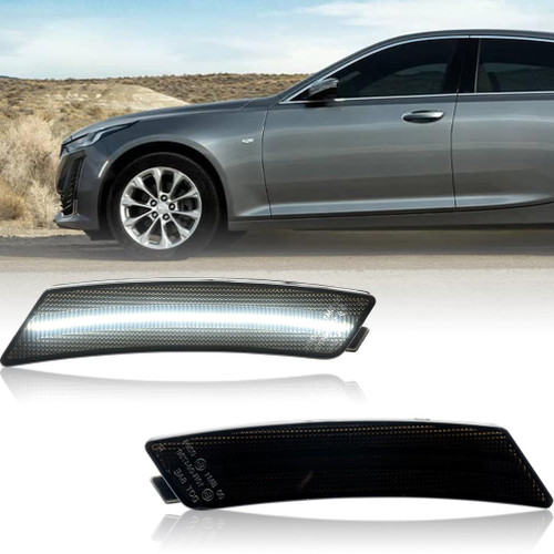 NJSBYL Smoked Lens CT5 LED Side Marker Lamps for 2020 2021 2022 2023 Cadilla.c CT5 White LED Front Bumper Driving Markers Running Singal Lights 84691127 84691128