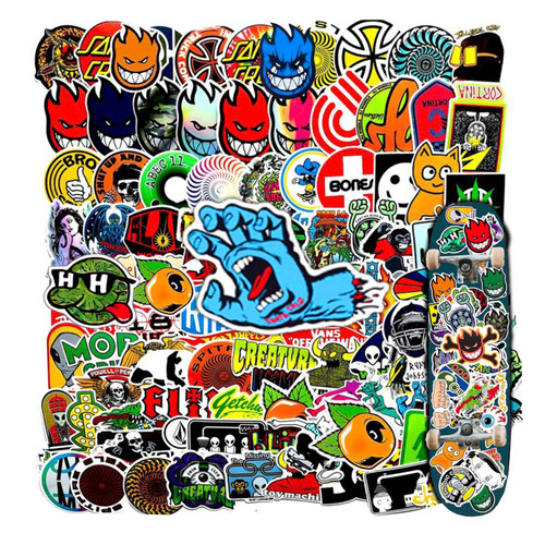 100Pcs Skateboard Stickers, Brand of Skateboard, Suupperenne, Vaamm, Samta Crunn Stickers for Suitcase Trunk Laptop Computer Water Bottles