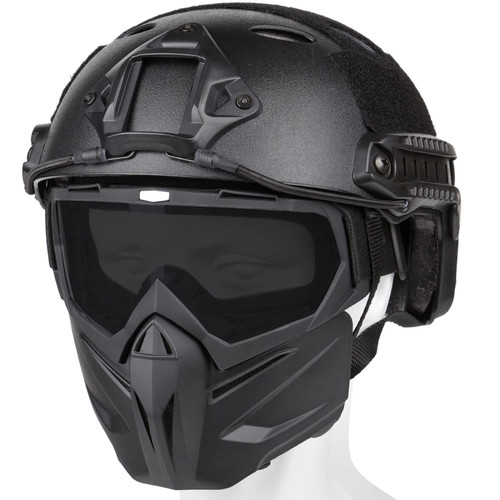 VPZenar Airsoft Helmet, Black Tactical Helmet With Detachable Anti-Fog Gray Goggles, Full Face and Paintball Mask for Cosplay Tactical Gear