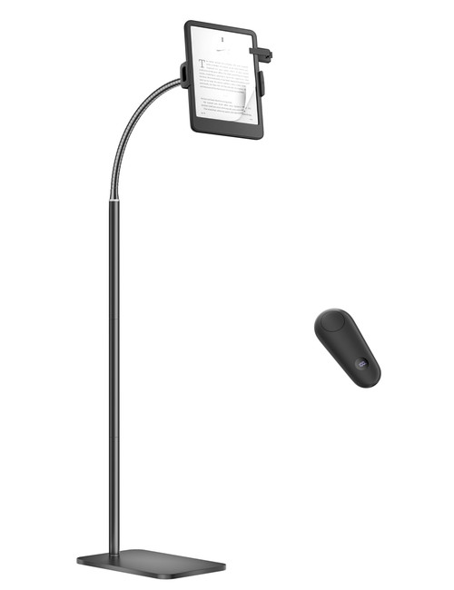 VOLTIFYMAX Kindle Stand Floor with Remote Page Turner for Reading in Bed, Tablet Stand Holder with Adjustable Gooseneck, Compatible with Kindle Accessories/Paperwhite, Hands Free Use Gifts for Readers