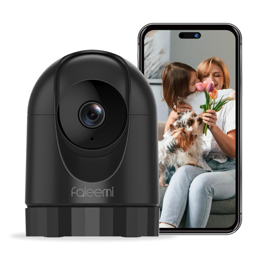 faleemi 2K Pan/Tilt Indoor WiFi Security Camera with Motion Detection & Auto Tracking, Night Vision, 2-Way Audio, Siren, SD/Cloud Storage (1, Black)