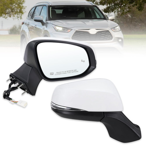 Lqito Right Passenger Side Mirror Compatible With 2020 2021 2022 2023 2024 2025 Toyota Highlander With Manual Folding Power Glass Heated Turn Signal Blind Spot White Replace#87910-0E370(7Pins)