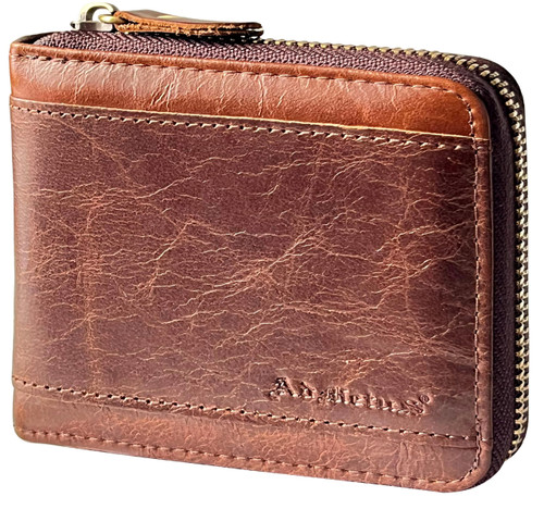 Wallet for Men Bifold Genuine Leather Zipper Wallet RFID Blocking Card Holder Purse Brown159