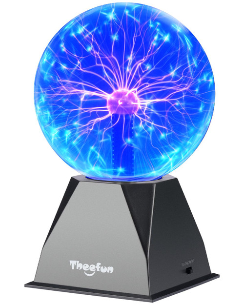 Theefun Blue Plasma Ball: True 6 Inch Ball with 3.5 Inch Base, Plasma Globe Christmas Gifts Touch & Sound Sensitive Lamp Electric Lightning Novelty Light for Parties, Home, Prop, Room Decoration