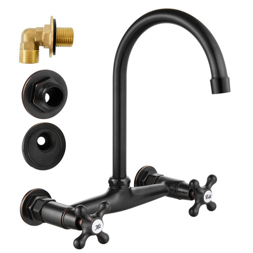 Airuida Oil Rubbed Bronze 8 Inches Wall Mounted Utility Sink Faucet with 360 Degree Swivel Spout and Two Handles