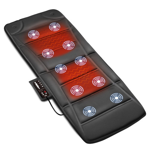 CILI Full-Body Vibration Massage Mat, 10 Motors & 5 Modes, Heated Back Massager Pad for Bed/Chair, Auto Shut-Off, Ideal Gift for Men & Women - Black