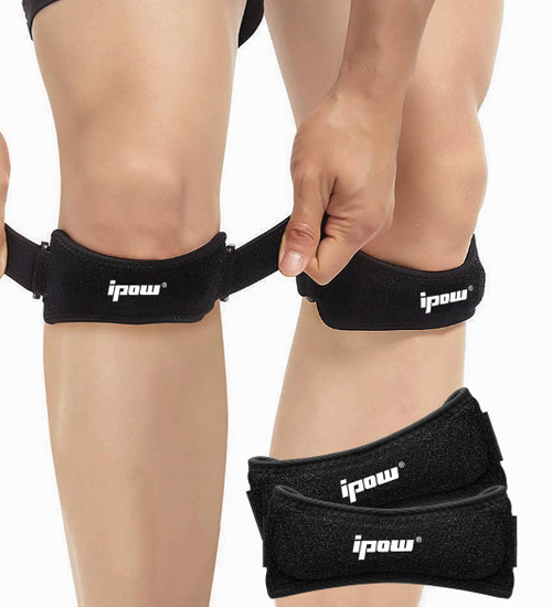 IPOW 2 Pack Knee Pain Relief & Patella Stabilizer Knee Strap Brace Support for Hiking, Soccer, Basketball, Running, Jumpers Knee, Tennis, Tendonitis, Volleyball & Squats, Black IPOW 2 Pack Knee Pain Relief & Patella Stabilizer Knee Strap Brace Support for Hiking, Soccer, Basketball, Running, Jumpers Knee, Tennis, Tendonitis, Volleyball & Squats, Black