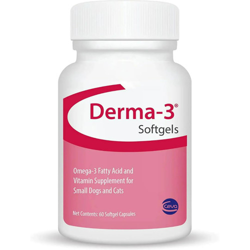 Ceva Derma-3 Softgels, Omega-3 Fatty Acid & Vitamin Supplement for Small Dogs + Cats (60 Count)