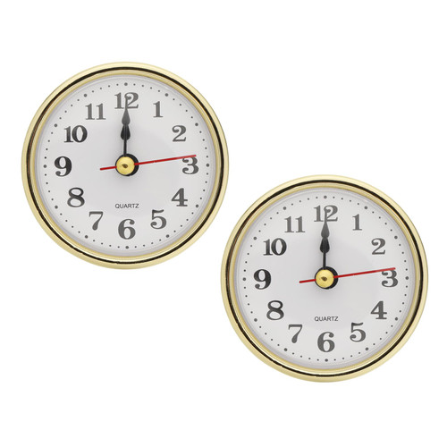 PATIKIL 2-1/2 Inch (65mm) Quartz Clock Insert, 2Pcs Miniature Round Quartz Movement Mini Arabic Numeral Clock Fit 55mm/2.17 Inch Diameter Hole for Home, Gold Tone