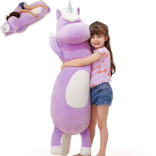 MorisMos Giant Plush Unicorn Body Pillow 4 Ft,51 in Long Purple Unicorn Stuffed Animal Body Pillow for Kid Girl Boy,Soft Big Hugging Toy for Girlfriend Adult, Large Stuffed Animal Gifts for Birthday