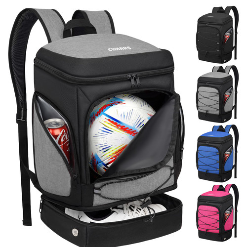 Ciihars Soccer Backpack,Soccer Bag with Ball Holder, Includes Separate Cleat Shoe and Ball Compartment Sport Equipment Bags Fit Basketball Volleyball Football (grey)