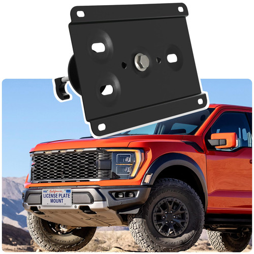 Anti-Theft License Plate Holder Compatible with Ford Raptor 2021-2023 (3rd Gen), Front Grille License Plate Bracket Mounting Kit, No Drill Bumper Frame