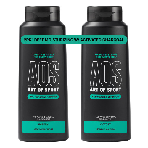 Art of Sport Men’s 2-in-1 Body Wash and Shampoo with Charcoal Activated, Eucalyptus Fragrance, Made for Athletes, Victory Scent, 16 fl oz (Pack of 2)