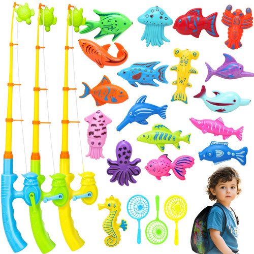 AuntyFey Magnetic Fishing Game for Kids 3-5 Includes 3 Toddler Baby Fishing Pole 3-5 6-10, Fishing Toy for Kids 8-12, Water Table Accessories Bath Toy