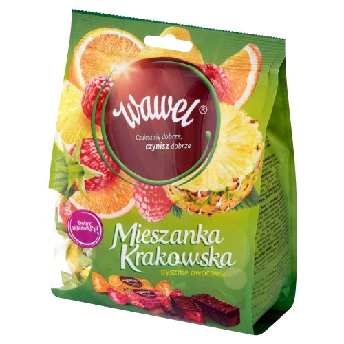 Wawel Mieszanka Krakowska Chocolate Covered Jelly Candy - Lemon Orange Pineapple and Raspberry Assortment 245g / 8.64 oz Bag