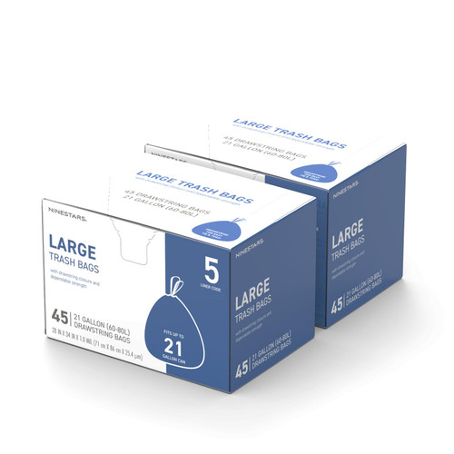 Ninestars Extra Strong White Trash Bags with Drawstring, Multiple Sizes 90 Count, Kitchen Drawstring trash bags 90 Trash Bags (21 gallon 90 ct)