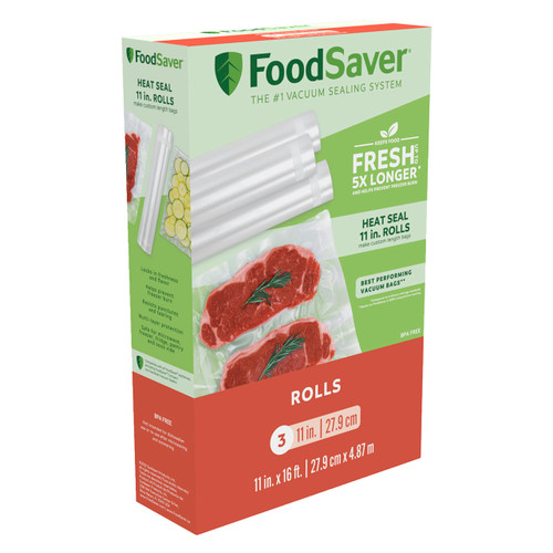 FoodSaver 11" x 16' Vacuum Seal Roll with BPA-Free Multilayer Construction for Food Preservation, 11" Roll 3 Pack
