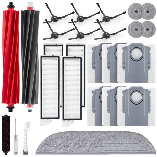 Accessories Kit for roborock S8 MaxV Ultra Robot Vacuum, 2 Main Brushes, 6 Dust Bags, 4 Mop Cloths, 4 Edge Mop Cloths, 4 Filters, 6 Side Brushes, 1 Self-Main Brush, 1 Cleaning Brush, 1 Screwdriver
