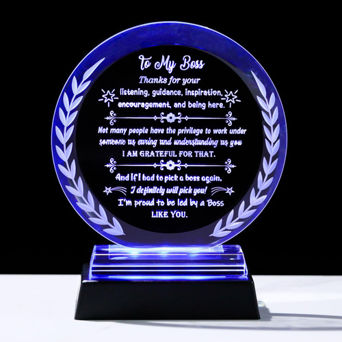 Boss Gifts for Women Men Meaningful Appreciation Retirement Present for Leader with LED Light Base Best Birthday Plaque to My Boss for Office Desk Home