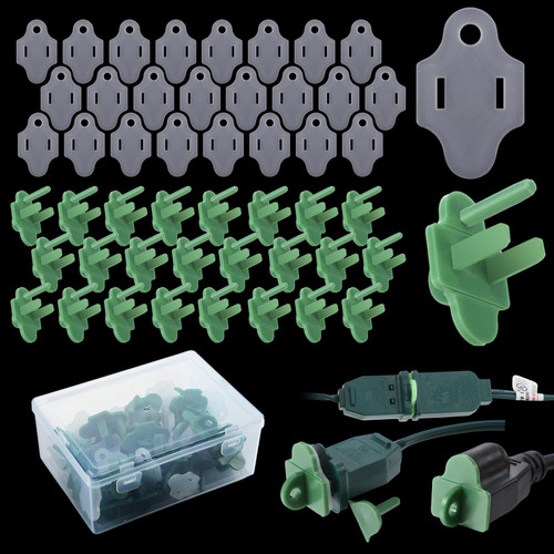 Maasechs 25 Sets Green Weatherproof Gaskets and Plug Protectors Covers Outdoor Plug Cover Extension Gfci Cord Christmas Lighting Installation Weatherproof Kit Outdoor Stop Tripping