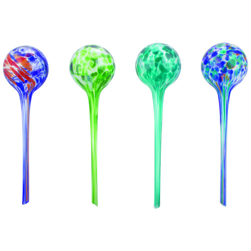 Wyndham House 4-Piece Watering Globe Set, Colorful Hand-Blown Glass Plant Watering System