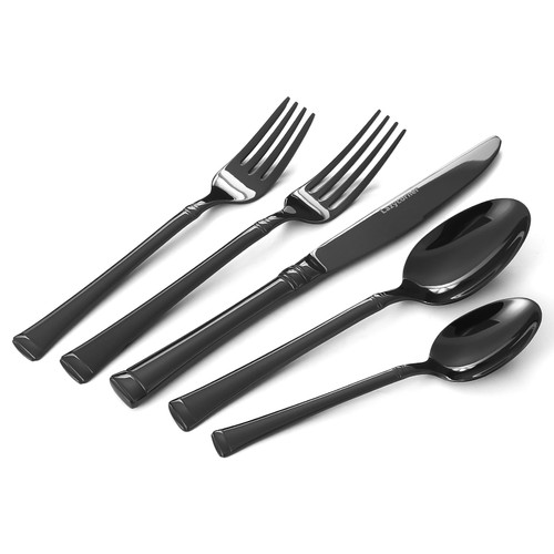 Black Silverware Set,18/10 Heavy Stainless Steel Flatware Set,40 Piece Cutlery Set，Mirror Polished,Dishwasher Safe