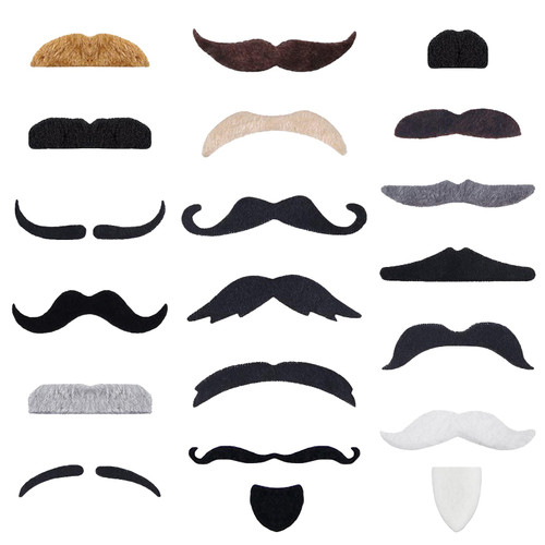 KICNIC 60 Pcs Fake Mustaches Self Adhesive (20 Designs) Novelty Hairy Beard Costume Facial Hair for Party Supplies Decorations, Suitable for All Ages