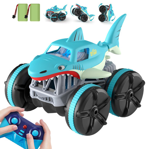 MaxTronic Remote Control Car Amphibious, 2.4 GHz 4WD 1:14 Scale All-Terrain Waterproof Remote Control Monster Truck, RC Boat Shark Car Toys for 3-12 Years Old Boys Girls