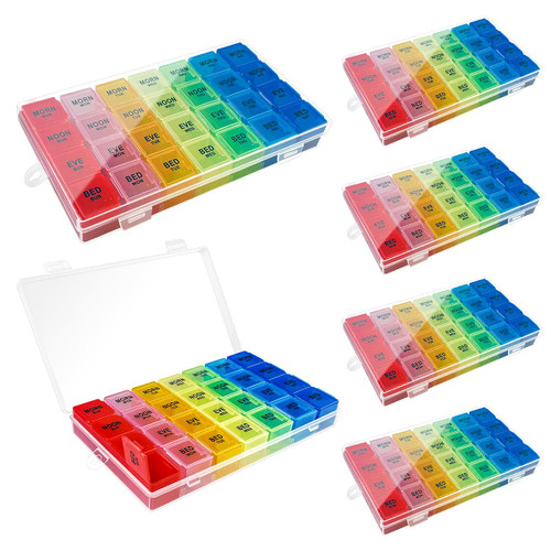 Quaocens 6 Pack Pill Organizer Monthly Weekly Pill Organizer 4 Times a Day XL Large Pills Organizer 7 Day Pills Organizers 4 Times a Day