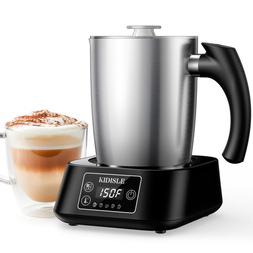 KIDISLE 5-in-1 Milk Frother and Steamer, 17oz Detachable Frother with Adjustable Temperature, Stainless Steel Milk Steamer, Hot & Cold Foam Maker for Coffee, Latte, Hot Chocolate, Dishwasher Safe