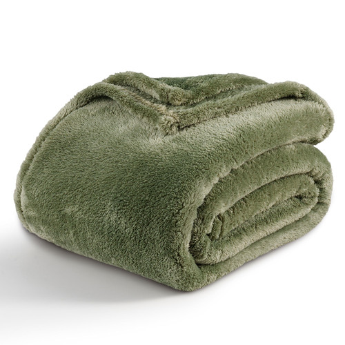 Berkshire Blanket Classic Extra-Fluffy Plush Blanket Queen Size, Soft Fuzzy Fluffy Long Hair Blanket for Couch Sofa Bed, Dark Sage Green, 90x90 Inches