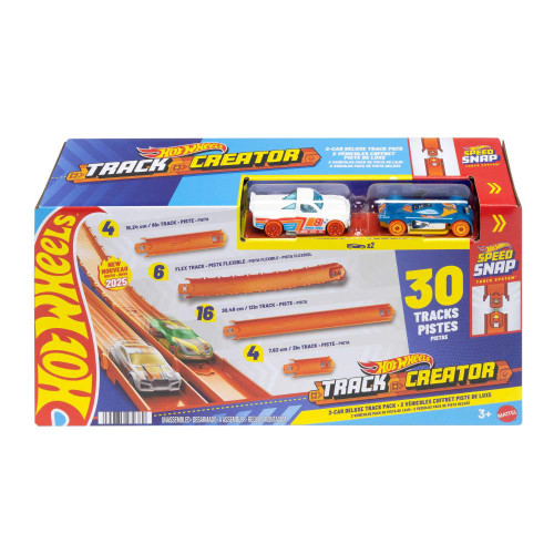 Hot Wheels Toy Car Track Set, Track Creator Deluxe Pack & 2 1:64 Scale Die-Cast Vehicles, 25 Feet of Different Length Speed Snap Track & Connectors (Amazon Exclusive)