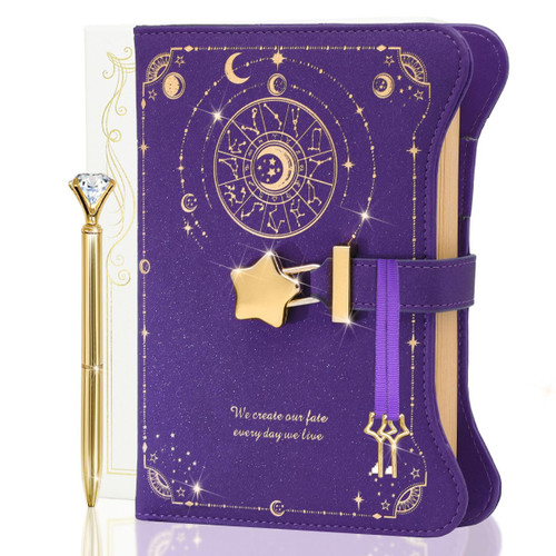 Diary with Lock and Keys for Girls and Women, Locking Diary for Gift Ideas with Gift Box and Pen and Bookmark, Journal for Women with 360 Kraft Pages, B6 Refillable Notebook with Lock for Writing (Deep Royal Purple)