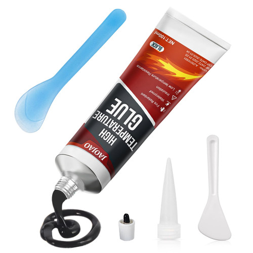 JAOJAO High Temp Silicone Sealant, Heat Resistant Glue High Temperature Sealant with Brush Glass Cooktop Repair Kit Fast Drying Waterproof for Oven, Microwave 100ml (Black)