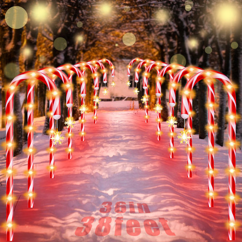 36" Outdoor Christmas Decorations, Auto Timer Real 30" Candy Cane Lights Outdoor Pathway, 8 Flashing Modes Christmas Candy Cane Lights 12 Pack Pathway Lights Outside Yard
