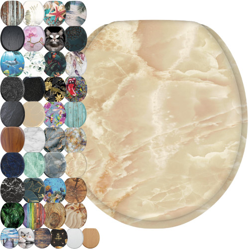 SANILO Wooden Toilet Seat with Soft Close [ROUND] - Decorative, Quiet & Slow Close Molded Wood Seat - With Strong Bumpers & Hinges - Adjustable Fit – Marble Nature