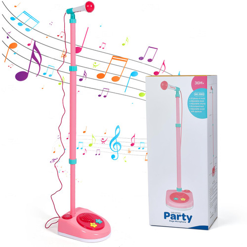 Litaonner Kids Adjustable Standing Microphone Karaoke Machine Microphone with Stand for Singing Tour Toddler Musical Toy for 3 Years Old Boys Girls Birthday Gift 36M+