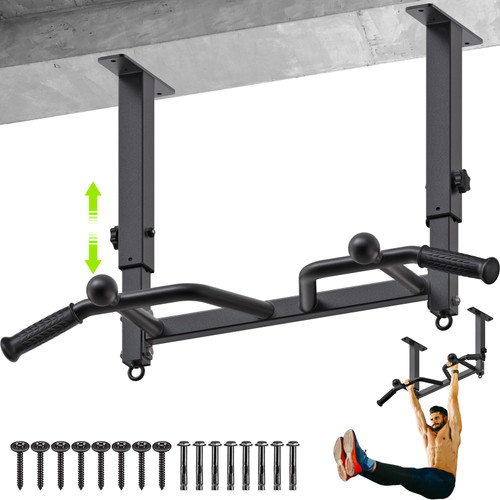 SELEWARE 24" Ceiling Mounted Pull Up Bar, Height Adjustment Multifunctional Chin Up Bar for Home Gym Workouts, Heavy-Duty Steel Construction, 400 lbs Capacity