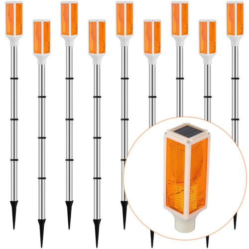 Macarrie 9 Packs Solar Powered Driveway Markers Lights Reflective Driveway Reflector on Poles for Snow Road Outdoor Yard Parking Sidewalk Landscape, 37 Inch(Orange)