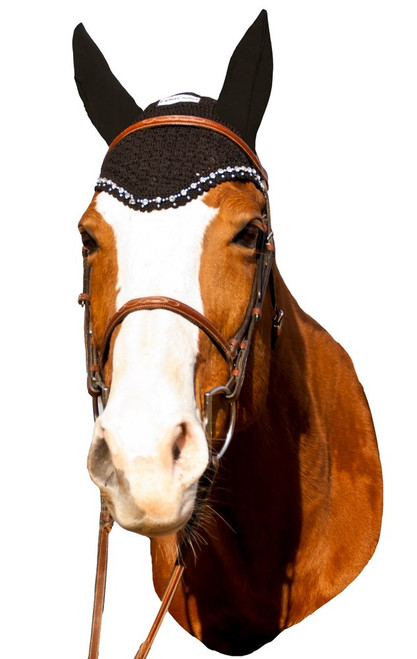 Equine Couture Fly Bonnet with Crystals - Black - Full Equine Couture Fly Bonnet with Crystals - Black - Full