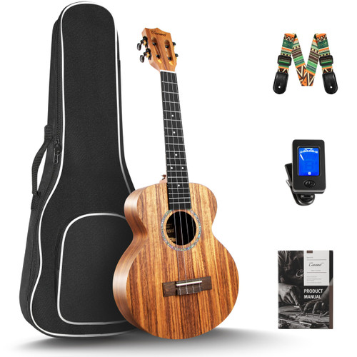 Caramel Concert Ukulele, CC207-23 inch KOA Acacia Wood Ukelele for Adults Beginners Kit with Carbon String, Digital Tuner, Strap