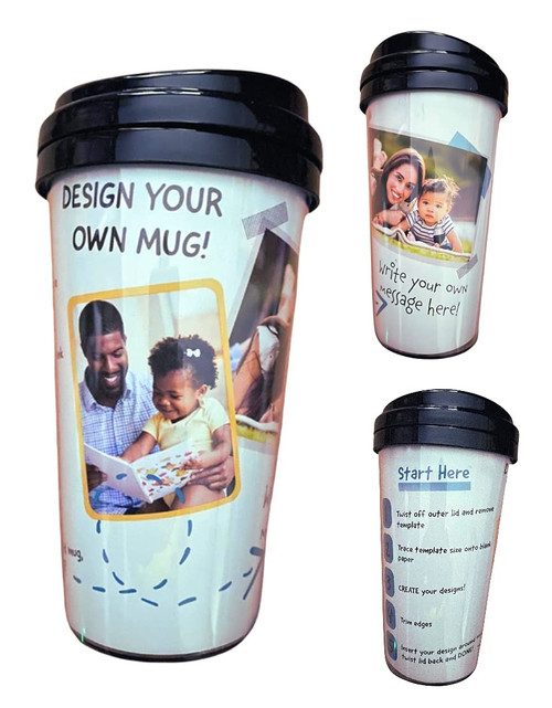 Greenbrier Customizable Photo Travel Mugs 2pcs 11 ozs each - by akj - Black Sliding Top w6.25inch Clear Plastic Cup for Arts & Crafts Mother's Day Father's Day Birthday Present, 2 Count (Pack of 1)