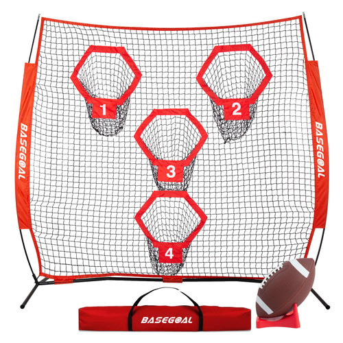 BaseGoal 8 x 8ft Football Nets for Throwing,Football Target,Quarterback Training Equipment with 4 Target Pockets for Improving Football Accuracy Throwing (Red)