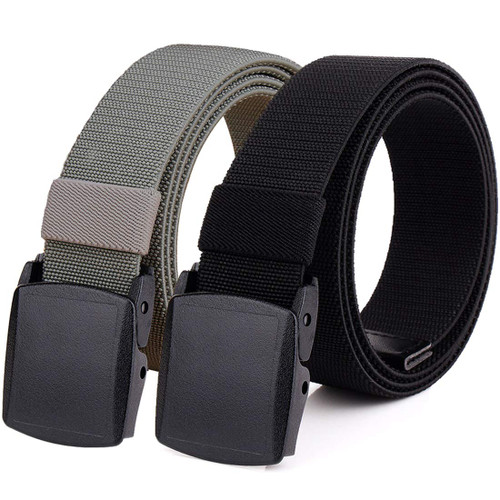 HOANAN 2-Pack Elastic Stretch Belt, Men’s All Size No Metal Nylon Tactical Hiking Belt (Blackgrey, Fit up to 36")