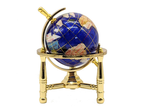 Unique Art 6-Inch Tall Bahama Blue Swirl Pearl Ocean Mini Table Top Gemstone World Globe with Gold Tripod