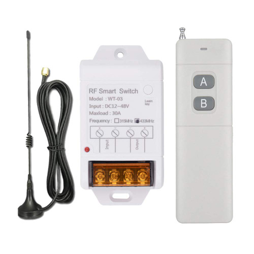 6000 ft Long Distance DC12V 24V 36V 48V Remote Control Switch 433Mhz Remote Transmitter, 12V 30A Remote Relay High Power Water Pump Motor Lighting Industrial Wireless Control Relay
