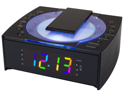 HANNLOMAX HX-336CD CD Player with Alarm Clock Radio, 1.2" RGB LED Display, Bluetooth, Digital Clock with Dual Alarm, Aux-in, AC Operation only. (Black)