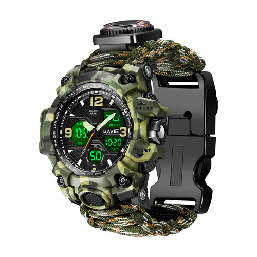 23-in-1 Tactical Survival Digital Watch, Men & Women Military Multi-Functional and Adjustable Wristband Outdoor Waterproof Camouflage Sports Watches with Compass Paracord Band